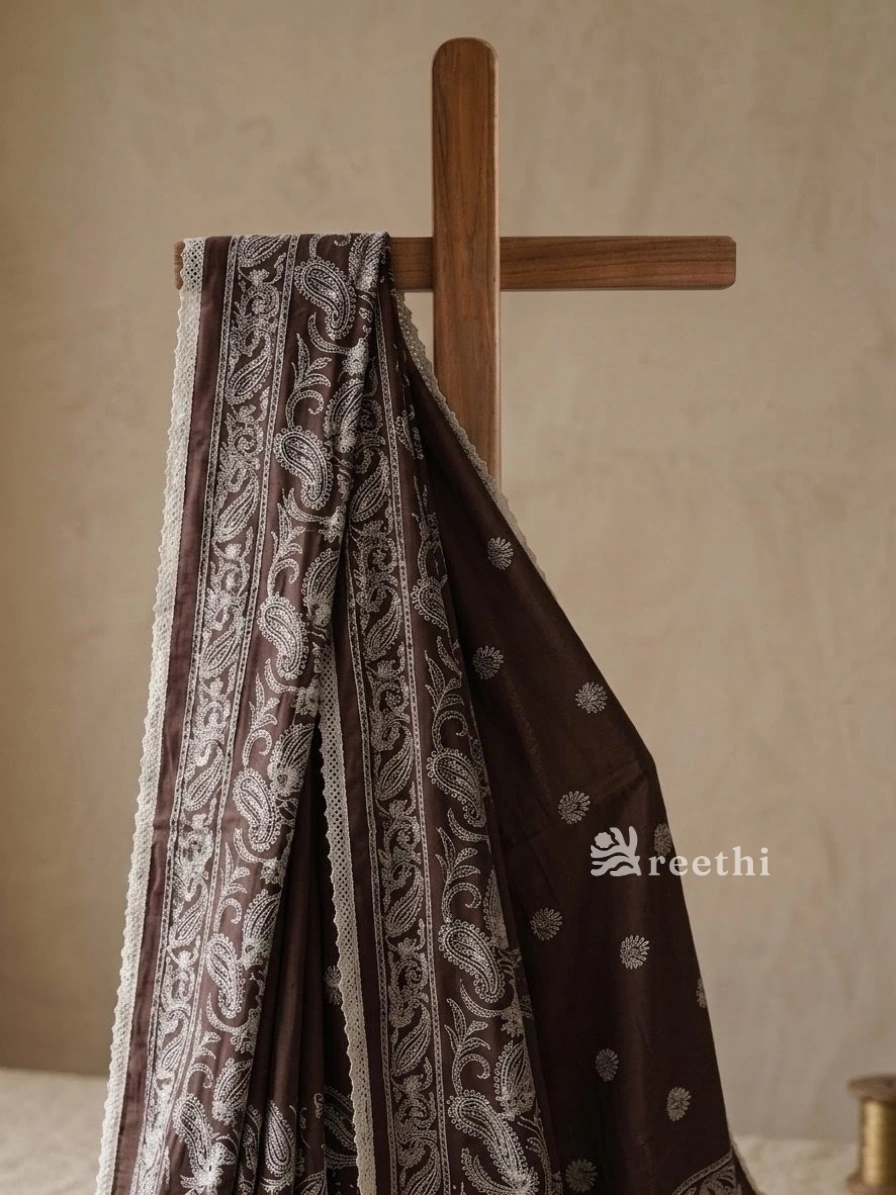 MulMul Chikankari Lace Border Brown